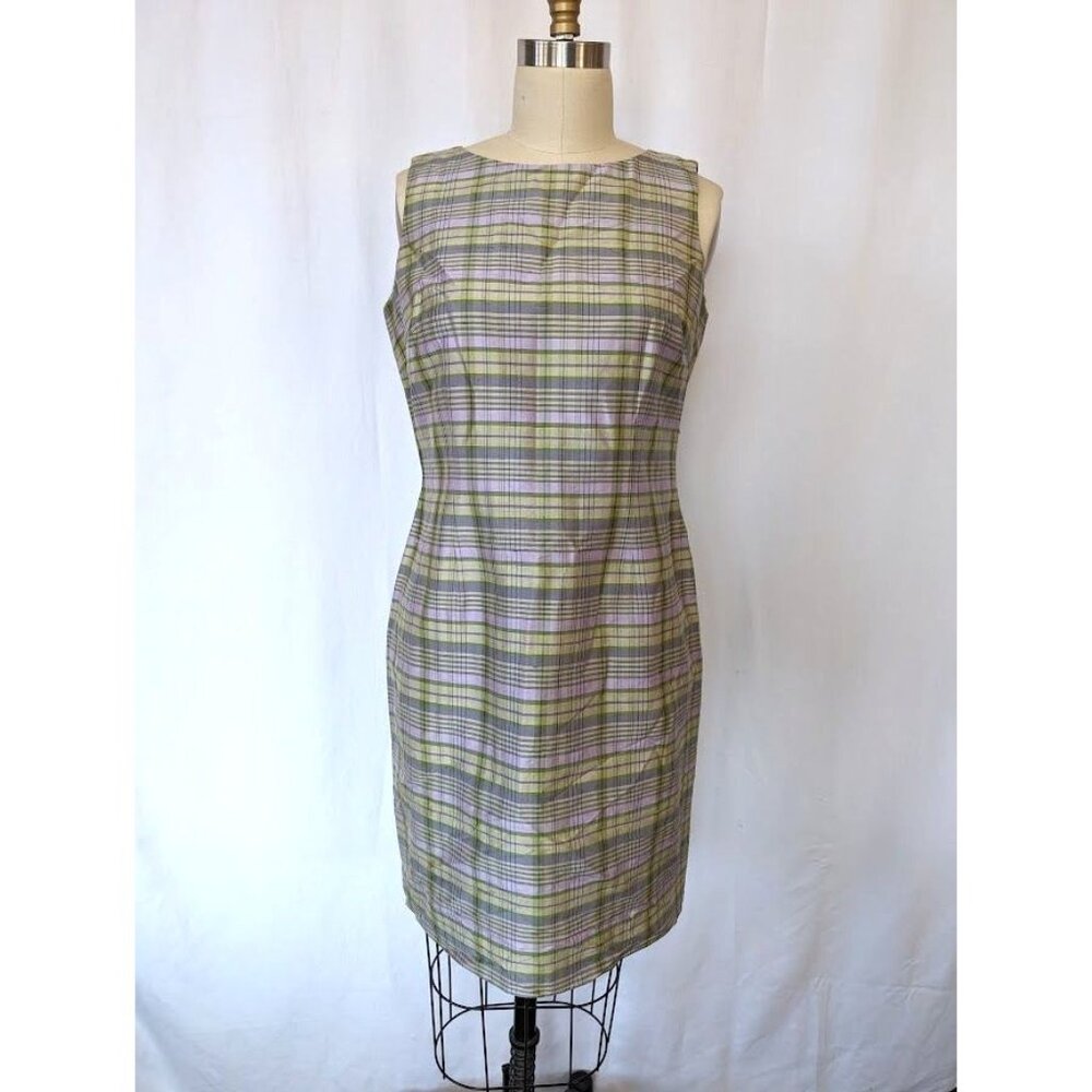 Women's Vintage Talbots Petite Pure Silk Shift Dress Size 8p Plaid Spring NEW - Picture 1 of 7